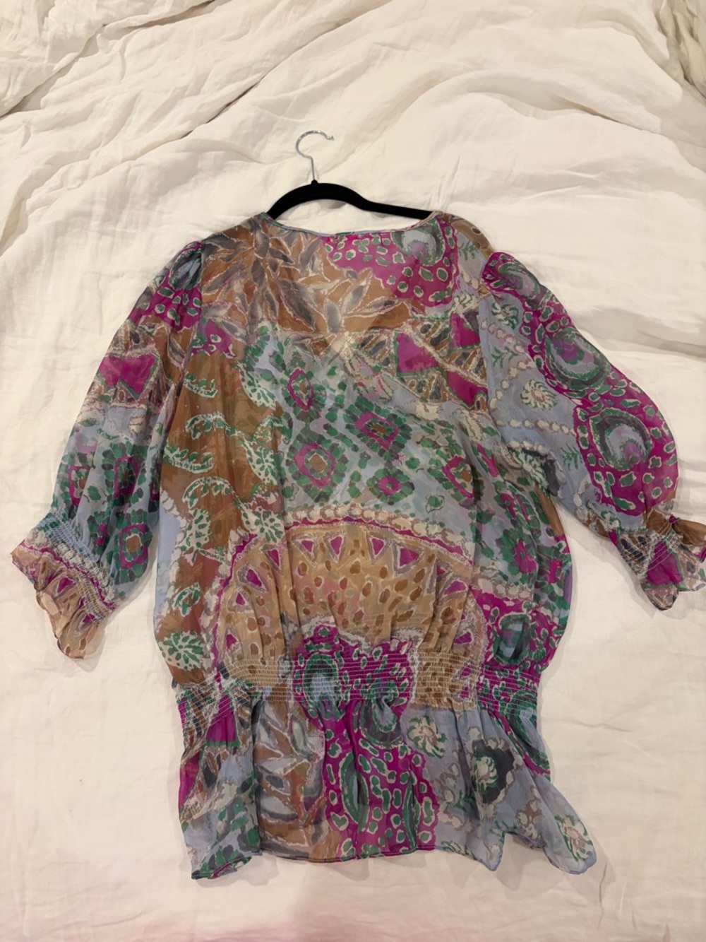 Refresh Sheer Multicolor Patterned Peasant Blouse - Picture 2 of 2